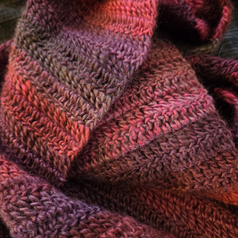 Handmade Crochet Scarf in Pinks And Red - Picture 1 of 6